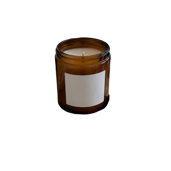 Candle jar on a cluttered dresser — Cutout