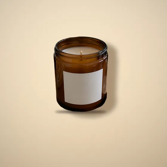 Candle jar on a cluttered dresser — Finished